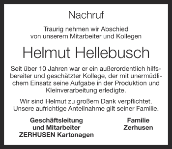 Anzeige von Helmut Hellebusch von OM-Medien