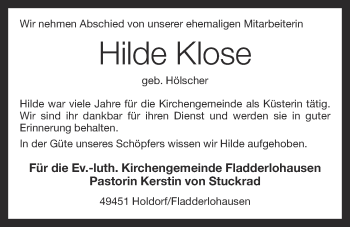 Anzeige von Hilde Klose von OM-Medien