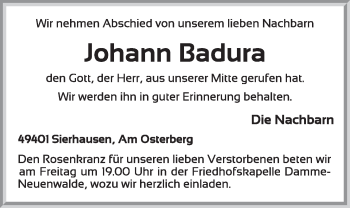 Anzeige von Johann Badura von OM-Medien