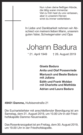 Anzeige von Johann Badura von OM-Medien