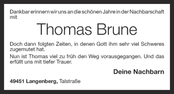 Anzeige von Thomas Brune von OM-Medien