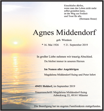 Anzeige von Agnes Middendorf von OM-Medien