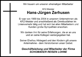 Anzeige von Hans-Jürgen Zerhusen von OM-Medien