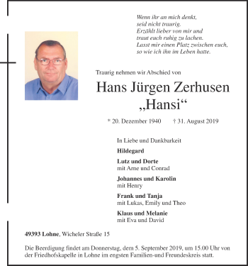 Anzeige von Hans Jürgen Zerhusen von OM-Medien