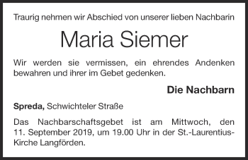 Anzeige von Maria Siemer von OM-Medien