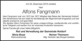 Anzeige von Alfons Fangmann von OM-Medien