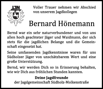 Anzeige von Bernard Hönemann von OM-Medien