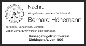 Anzeige von Bernard Hönemann von OM-Medien