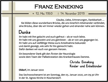 Anzeige von Franz Enneking von OM-Medien