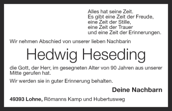 Anzeige von Hedwig Heseding von OM-Medien