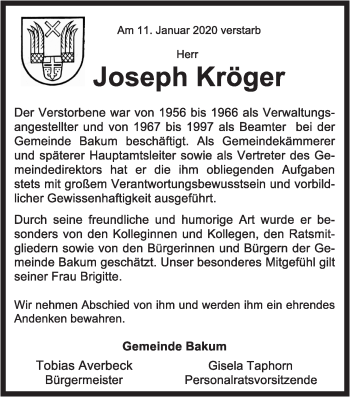 Anzeige von Joseph Kröger von OM-Medien