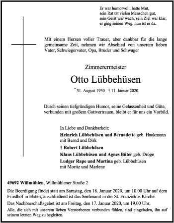 Anzeige von Otto Lübbehüsen von OM-Medien