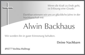 Anzeige von Alwin Backhaus von OM-Medien