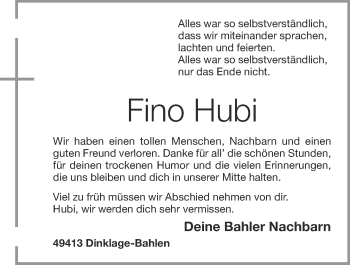 Anzeige von Fino Hubi von OM-Medien