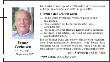 Anzeige von Franz Zerhusen von OM-Medien