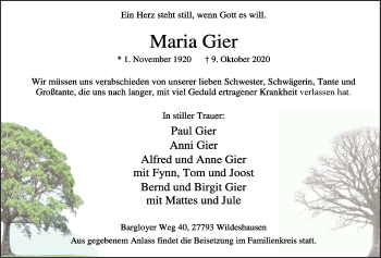 Anzeige von Maria Gier von OM-Medien