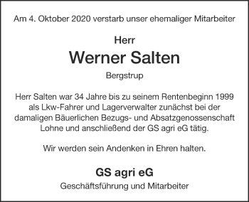 Anzeige von Werner Salten von OM-Medien