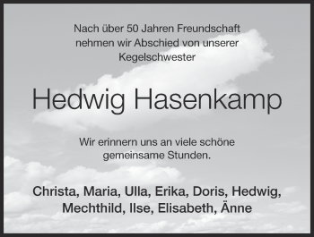 Anzeige von Hedwig Hasenkamp von OM-Medien