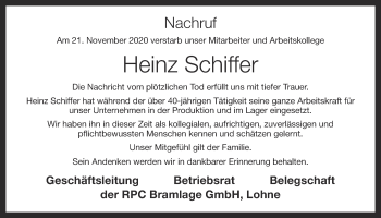 Anzeige von Heinz Schiffer von OM-Medien