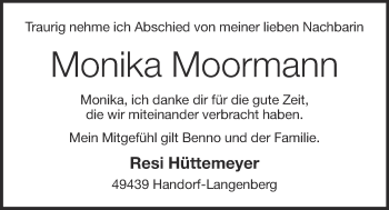 Anzeige von Monika Moormann von OM-Medien