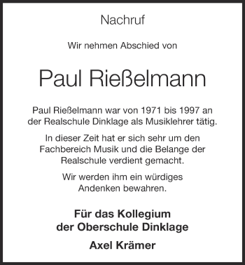 Anzeige von Paul Rießelmann von OM-Medien