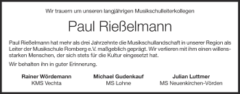 Anzeige von Paul Rießelmann von OM-Medien