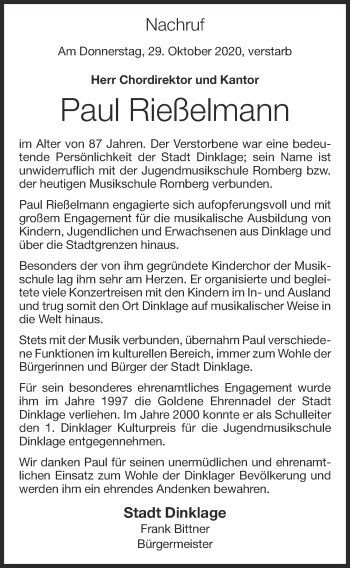 Anzeige von Paul Rießelmann von OM-Medien