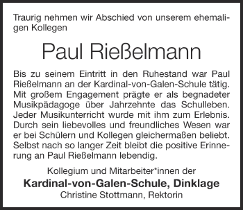 Anzeige von Paul Rießelmann von OM-Medien