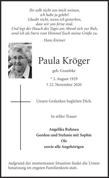 Anzeige von Paula Kröger von OM-Medien