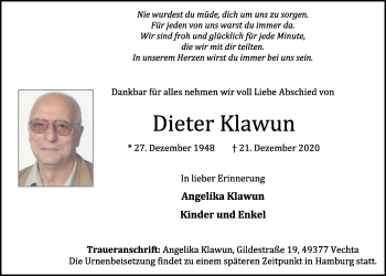 Anzeige von Dieter Klawun von OM-Medien