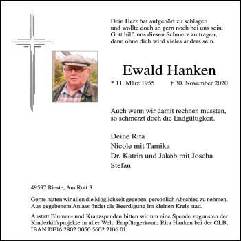 Anzeige von Ewald Hanken von OM-Medien