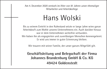 Anzeige von Hans Wolski von OM-Medien