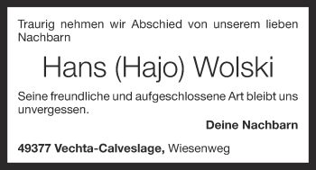 Anzeige von Hans Wolski von OM-Medien