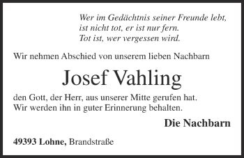 Anzeige von Josef Vahling von OM-Medien