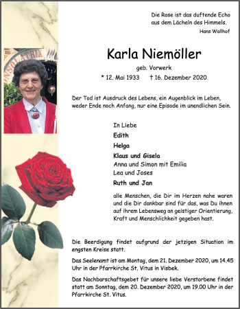 Anzeige von Karla Niemöller von OM-Medien