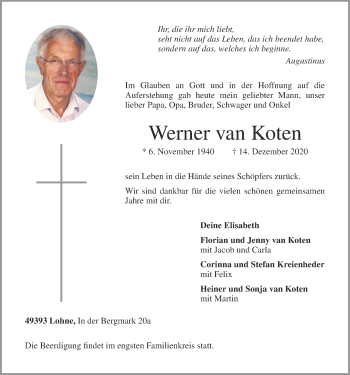 Anzeige von Werner van Koten von OM-Medien