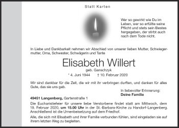 Anzeige von Elisabeth Willert von OM-Medien