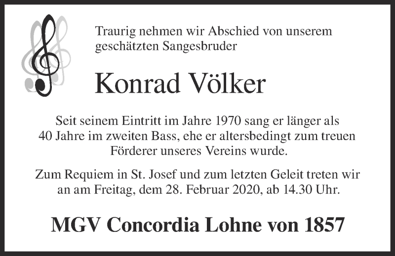  Traueranzeige für Konrad Völker vom 26.02.2020 aus OM-Medien