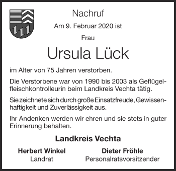 Anzeige von Ursula Lück von OM-Medien