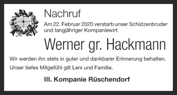 Anzeige von Werner gr. Hackmann von OM-Medien