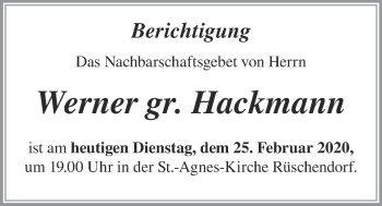 Anzeige von Werner gr. Hackmann von OM-Medien