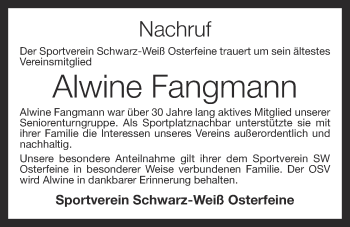 Anzeige von Alwine Fangmann von OM-Medien