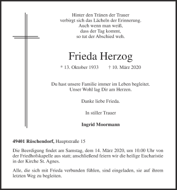 Anzeige von Frieda Herzog von OM-Medien