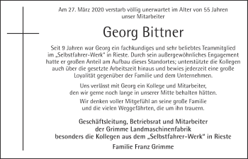 Anzeige von Georg Bittner von OM-Medien