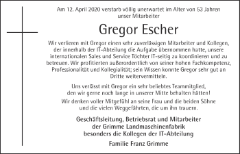 Anzeige von Gregor Escher von OM-Medien