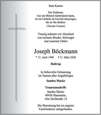 Anzeige von Joseph Böckmann von OM-Medien