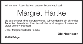 Anzeige von Margret Hartke von OM-Medien