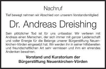 Anzeige von Andreas Dreishing von OM-Medien