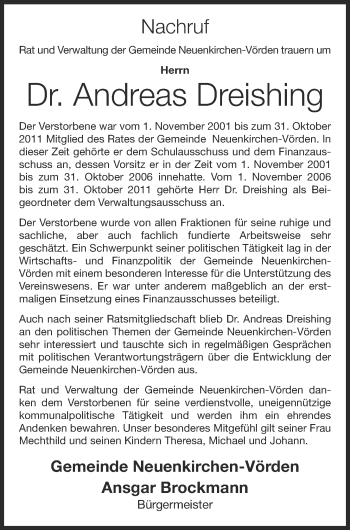 Anzeige von Andreas Dreishing von OM-Medien