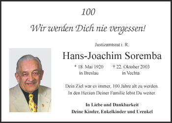 Anzeige von Hans-Joachim Soremba von OM-Medien